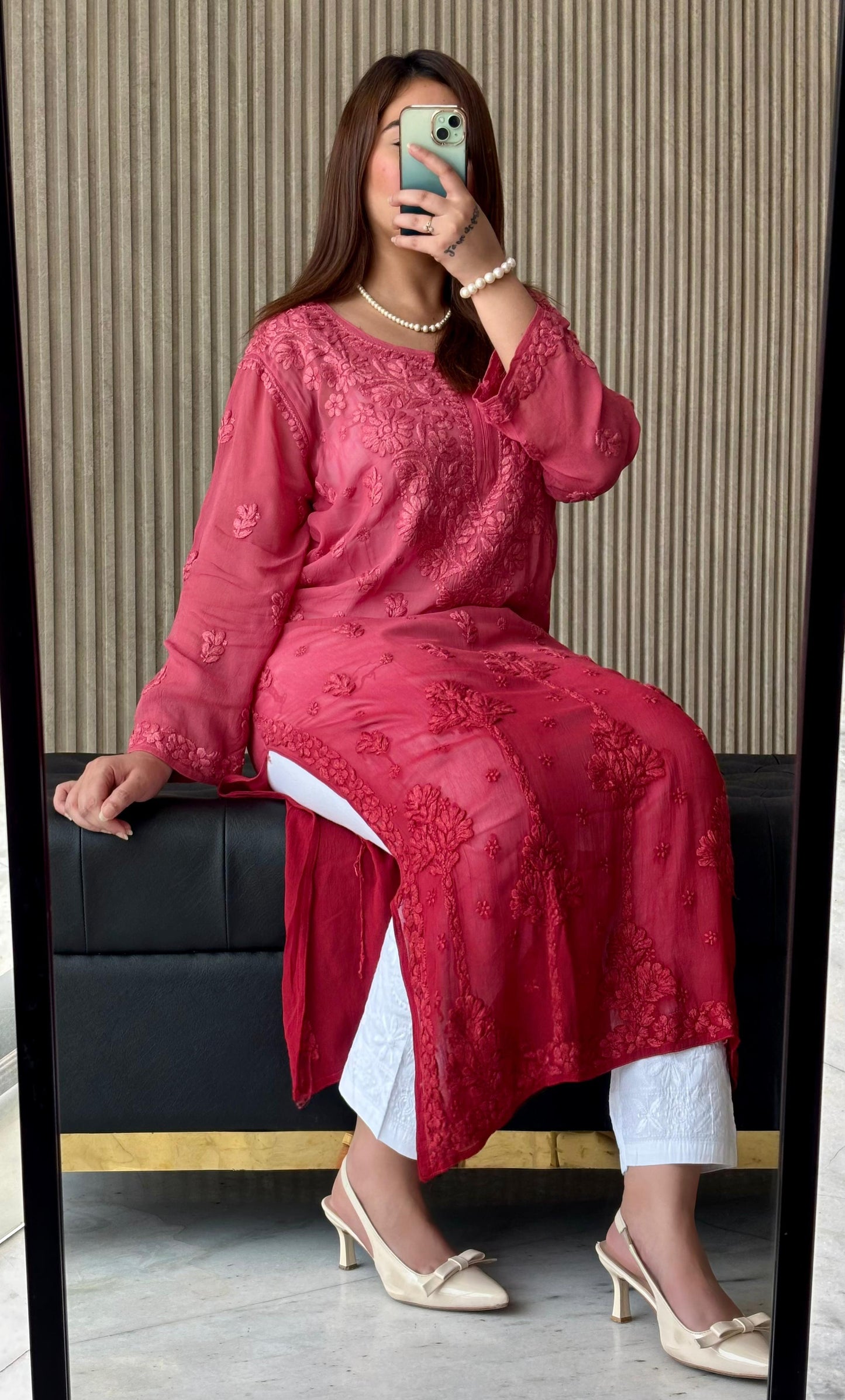 Nazrana viscose dyeable kurti pant set