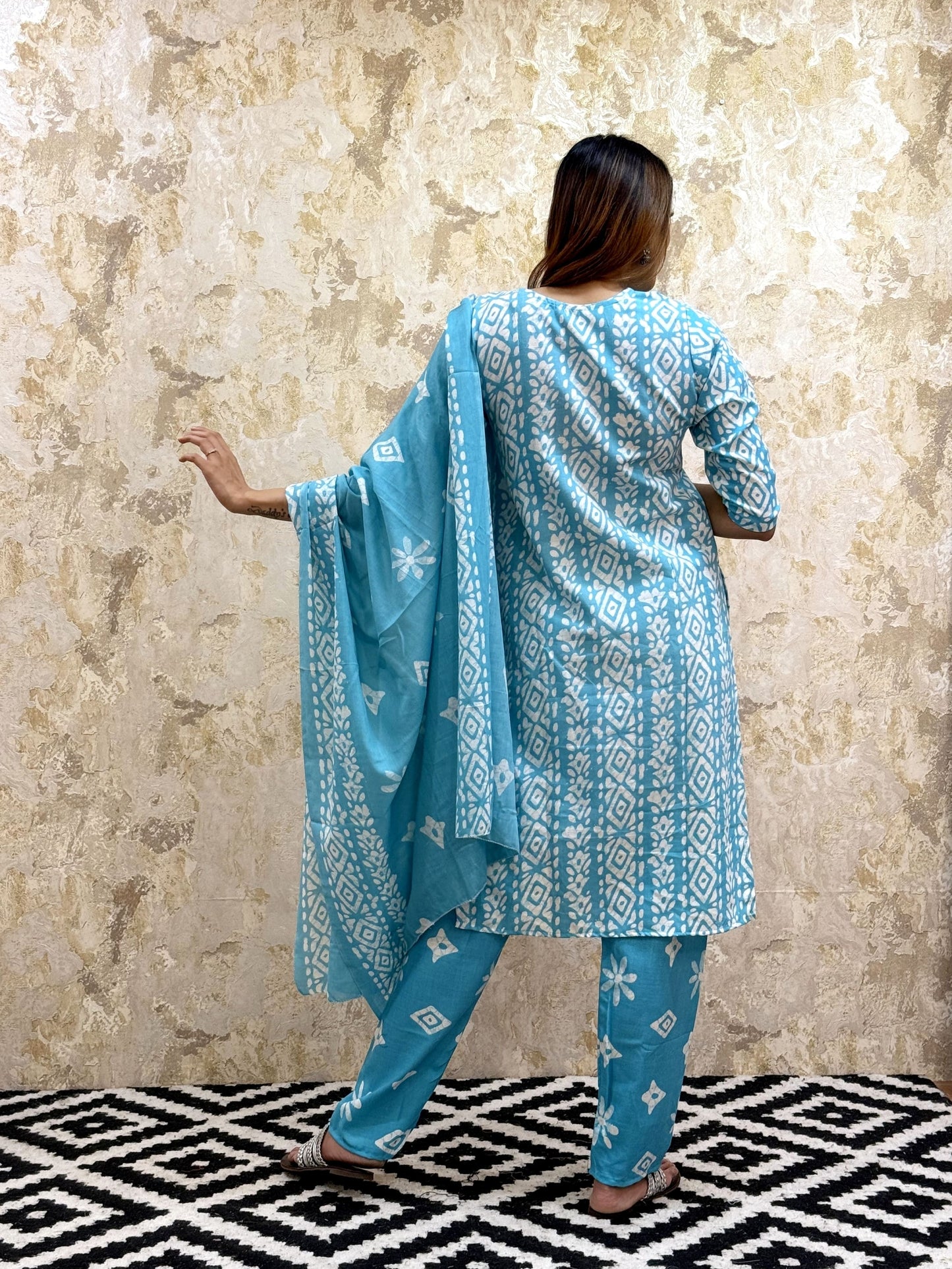 Bandhani Printed Pure Cotton Kurta With Trousers and Dupatta