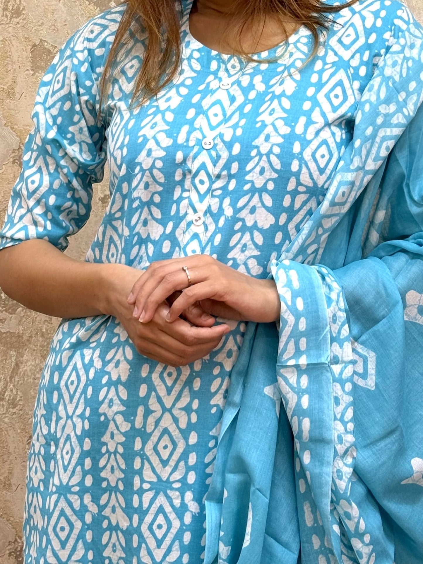 Bandhani Printed Pure Cotton Kurta With Trousers and Dupatta