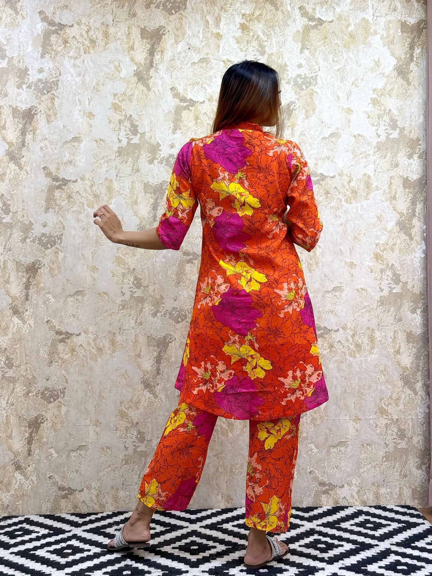 Floral Printed Relax Fit Pure Cotton Kurta With Trousers