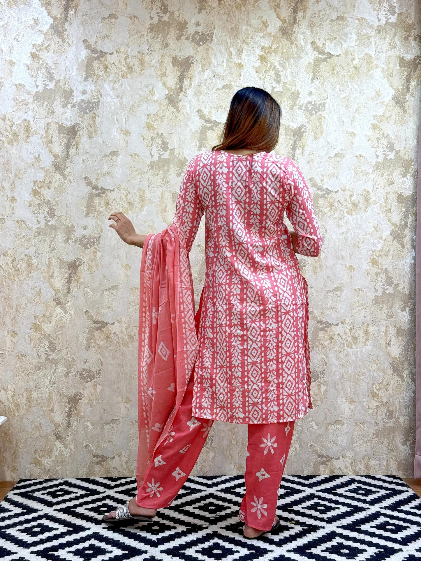 Bandhani Printed Pure Cotton Kurta With Trousers and Dupatta