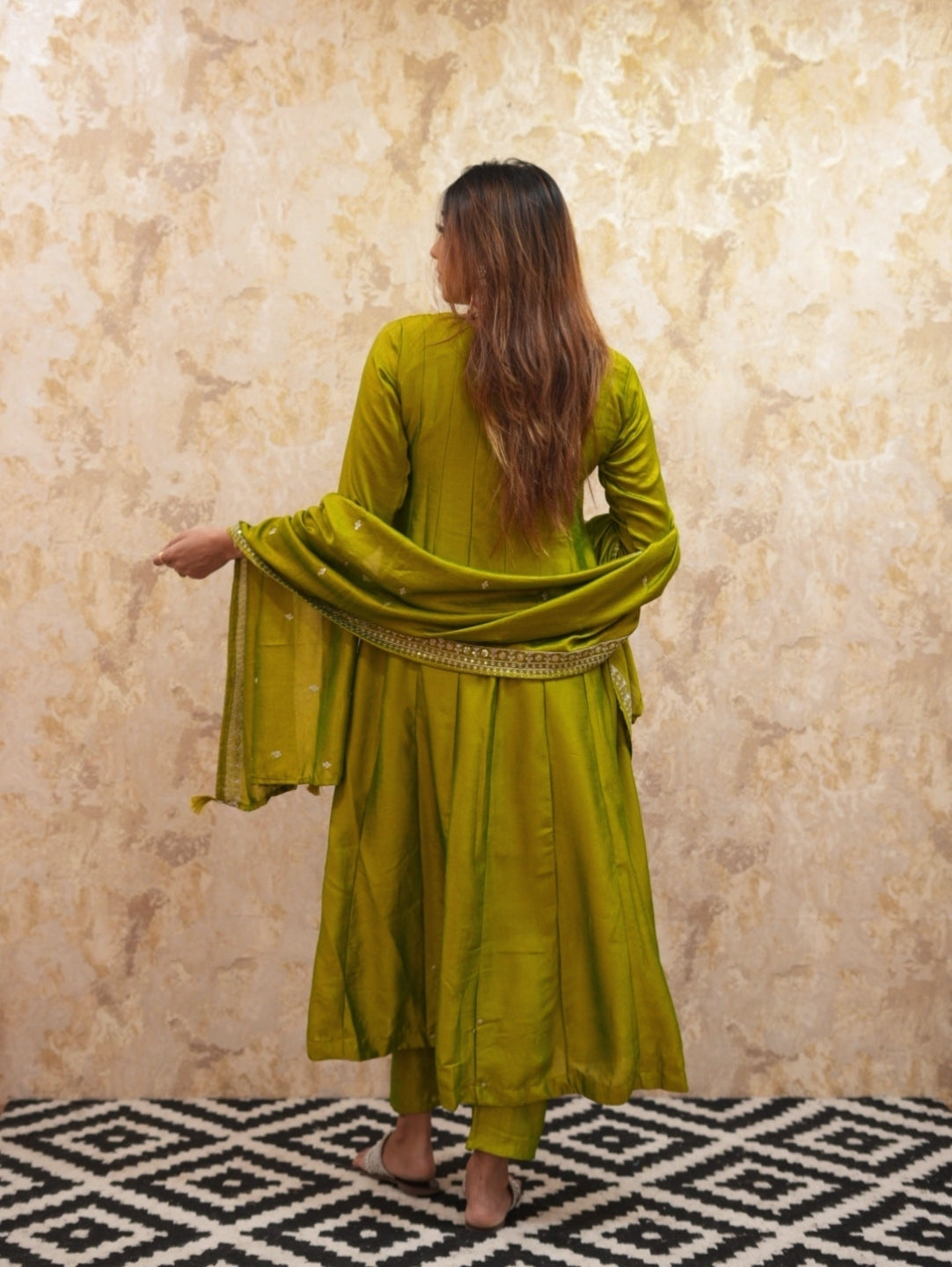 Embroidered Anarkali Kurta With Trousers and Dupatta