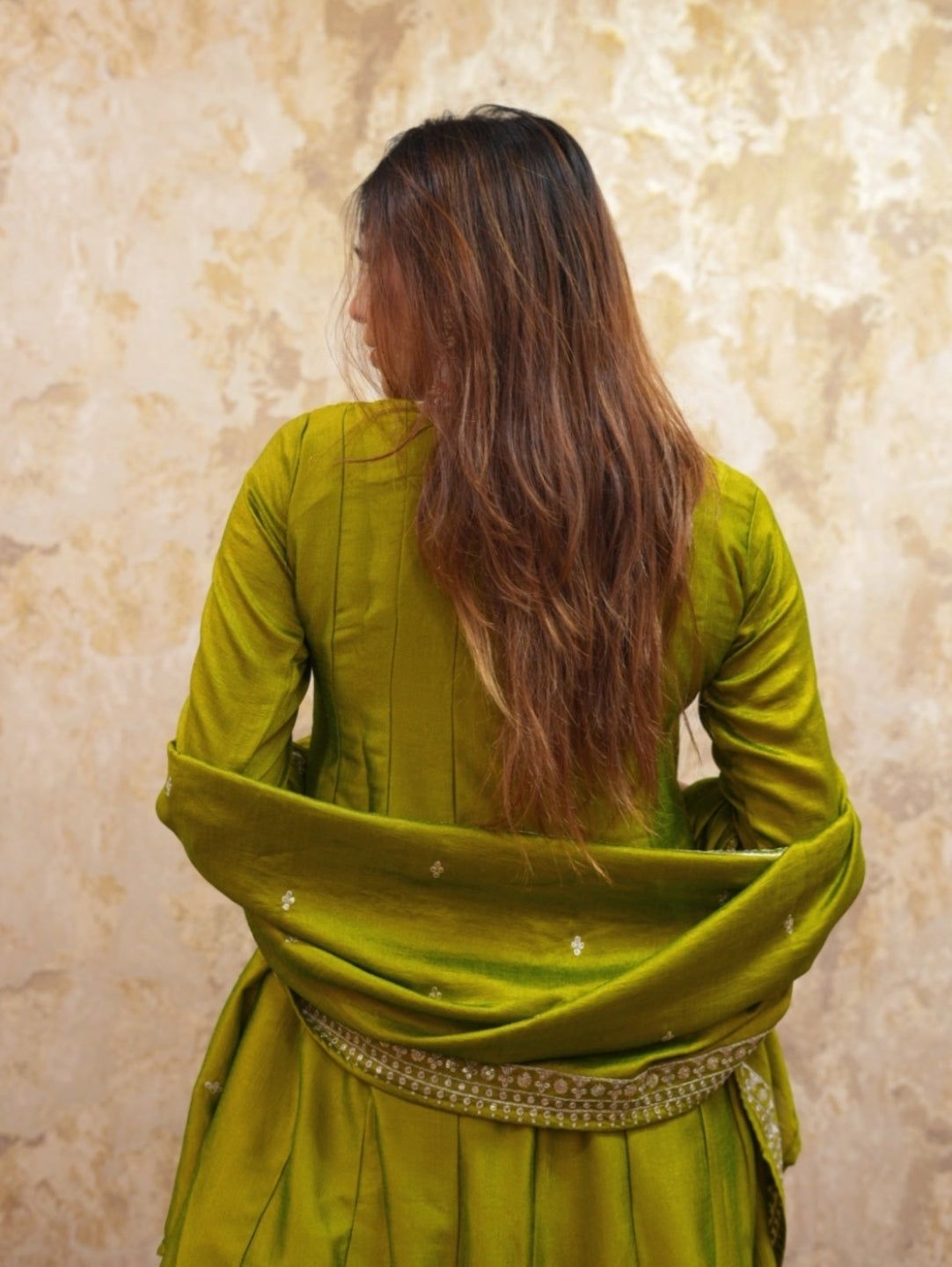 Embroidered Anarkali Kurta With Trousers and Dupatta