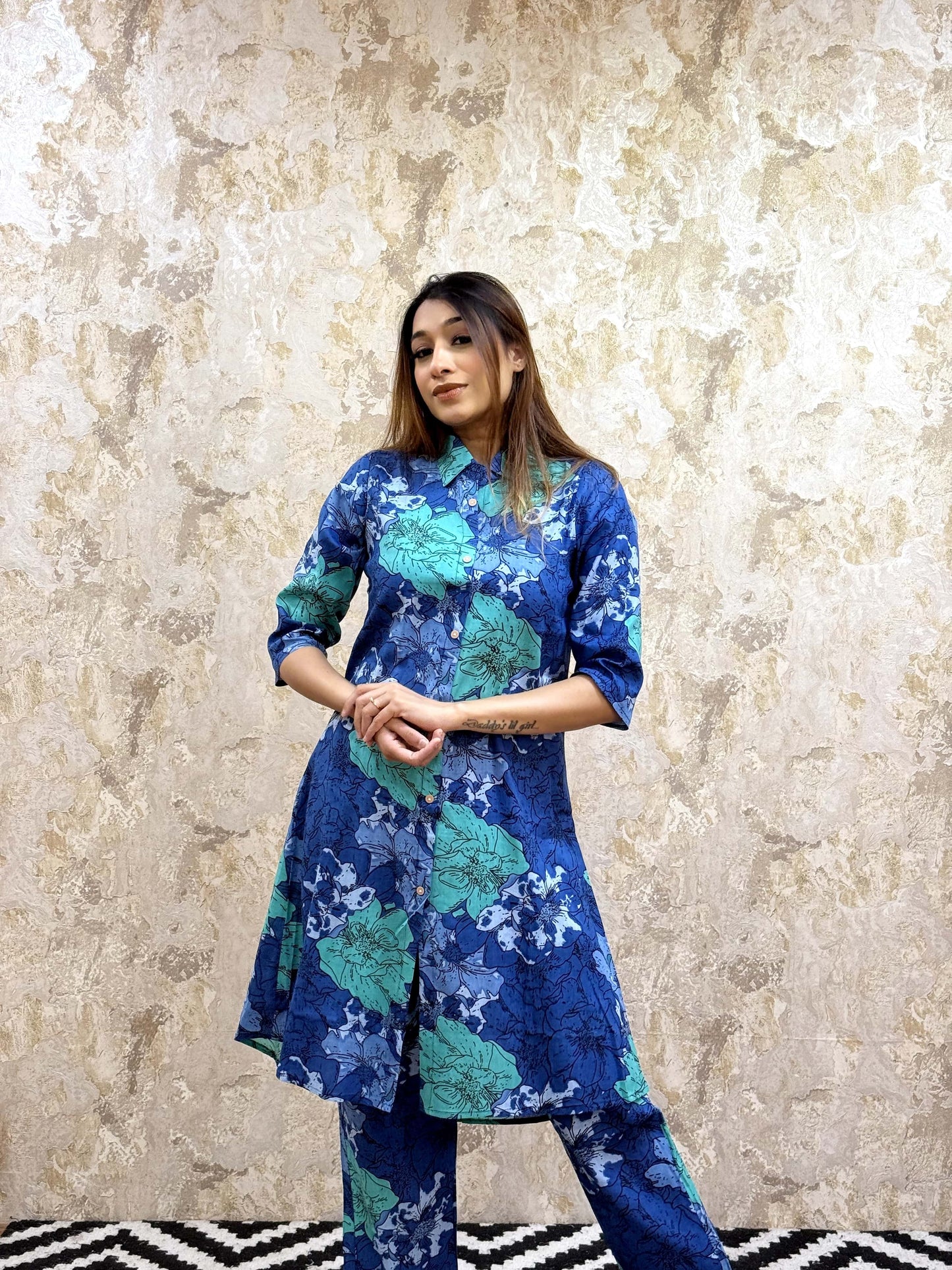 Floral Printed Relaxed Fit Pure Cotton Kurta With Trousers