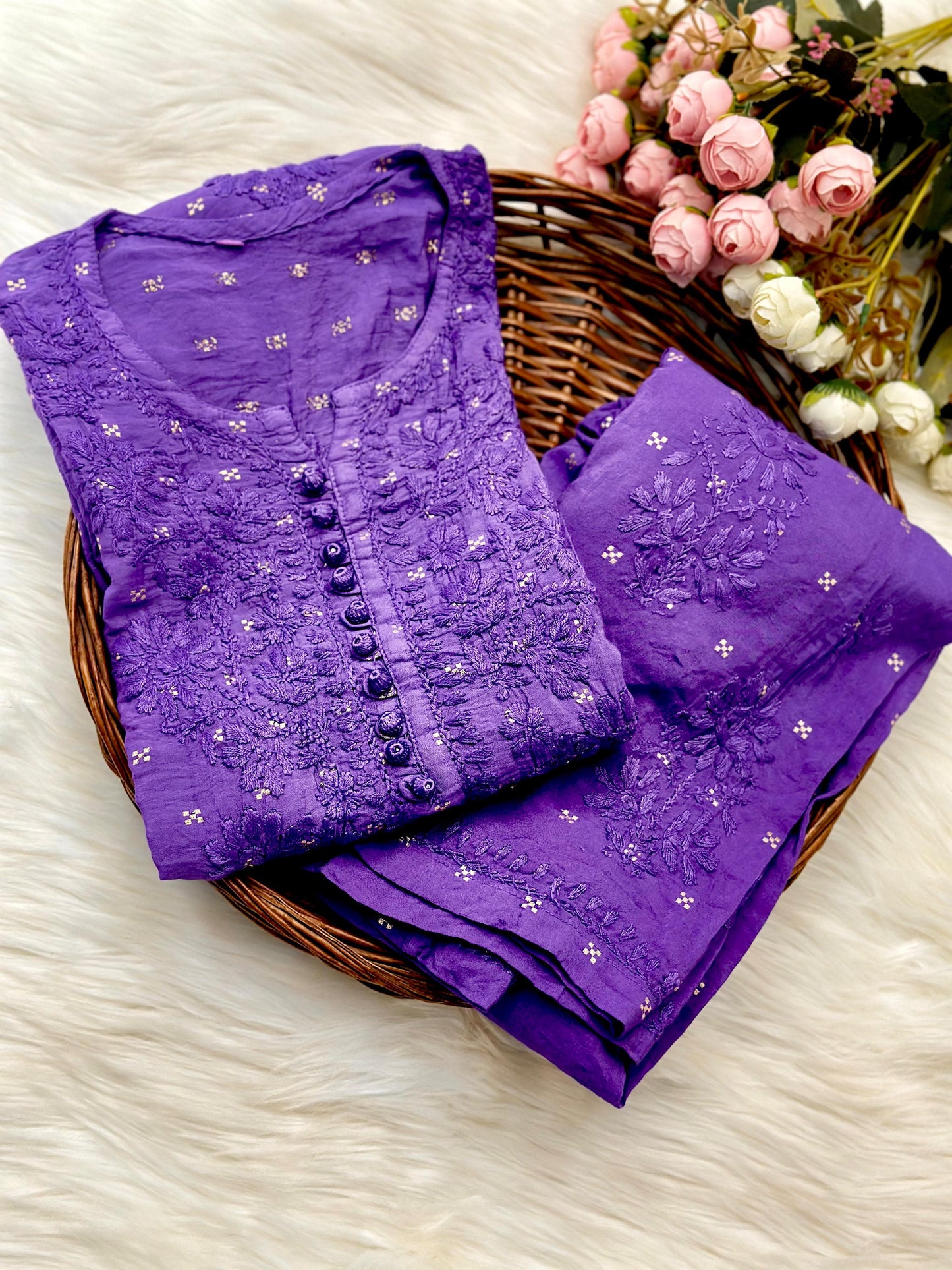 Gul Chanderi cotton cord set