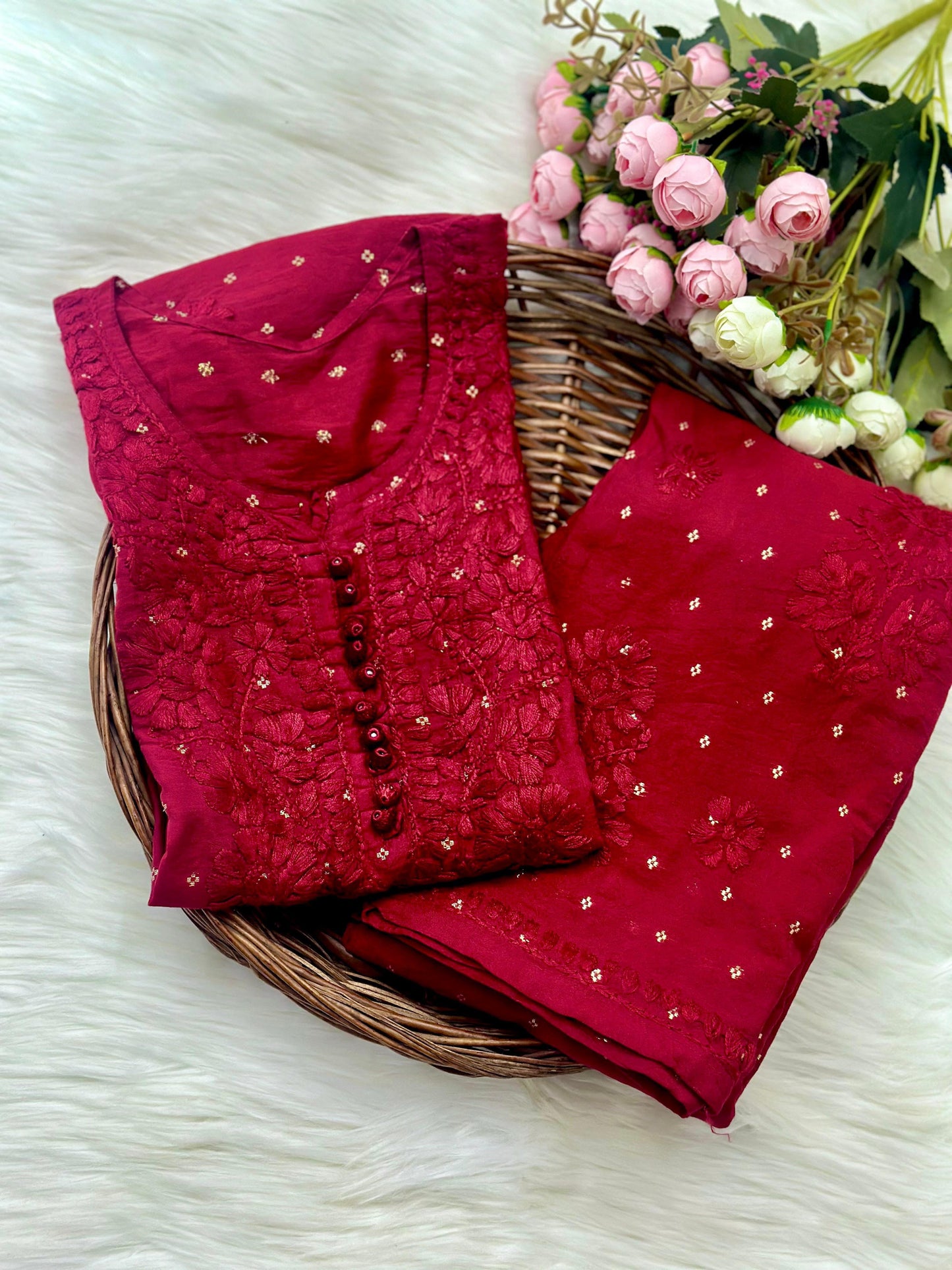 Gul Chanderi cotton cord set