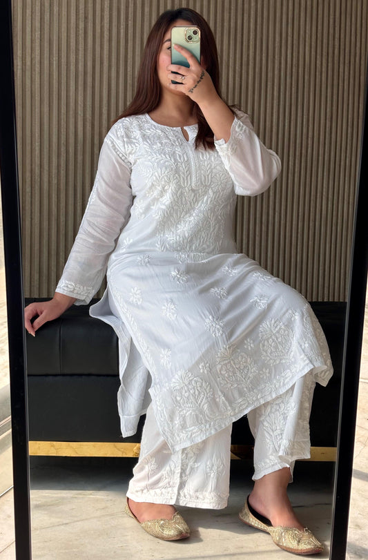 Roohani Premium modal kurta plazzo set with lucknowi threadwork kurti