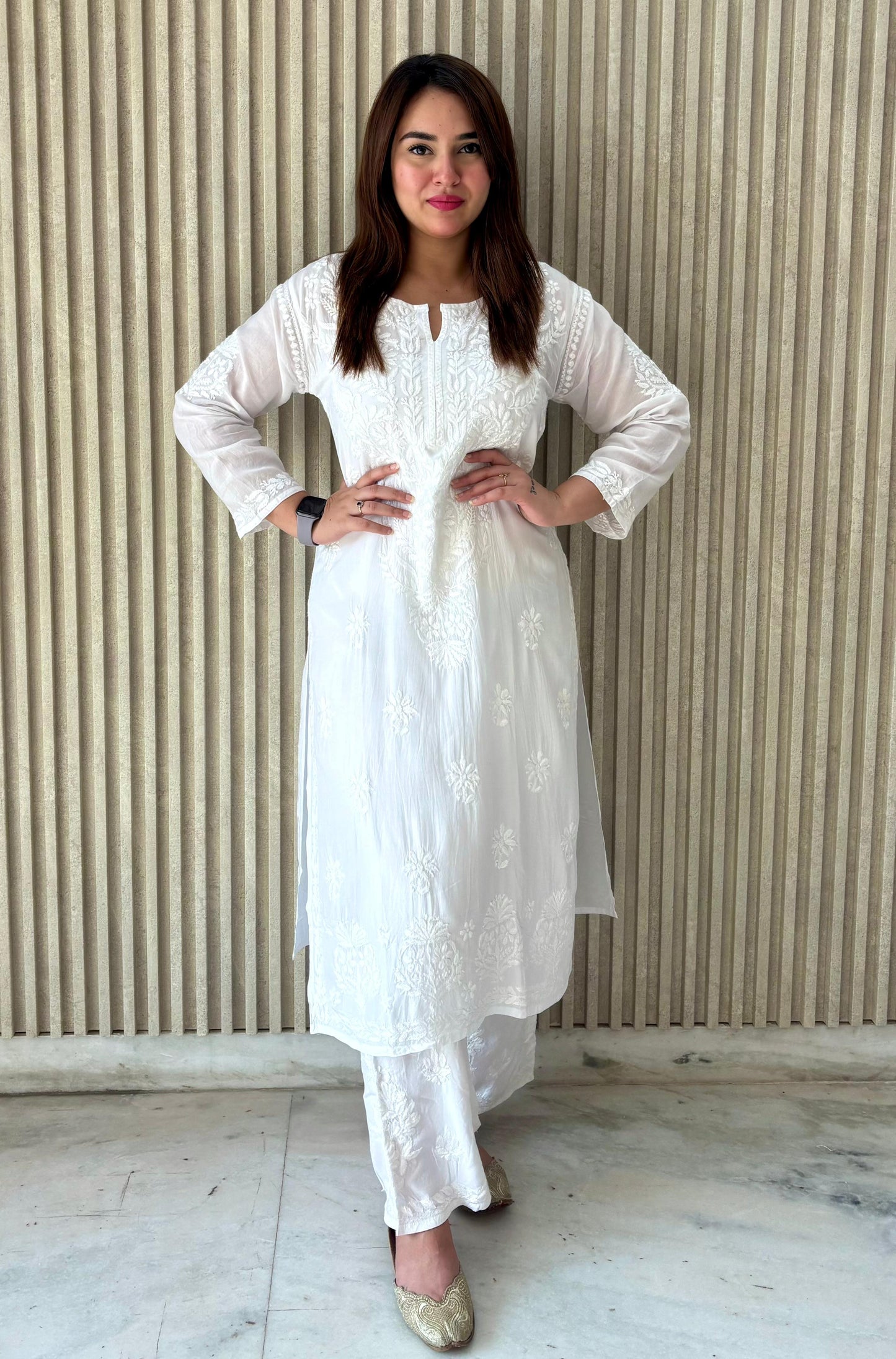 Roohani Premium modal kurta plazzo set with lucknowi threadwork kurti