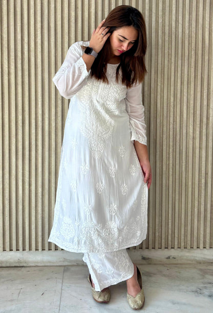 Roohani Premium modal kurta plazzo set with lucknowi threadwork kurti