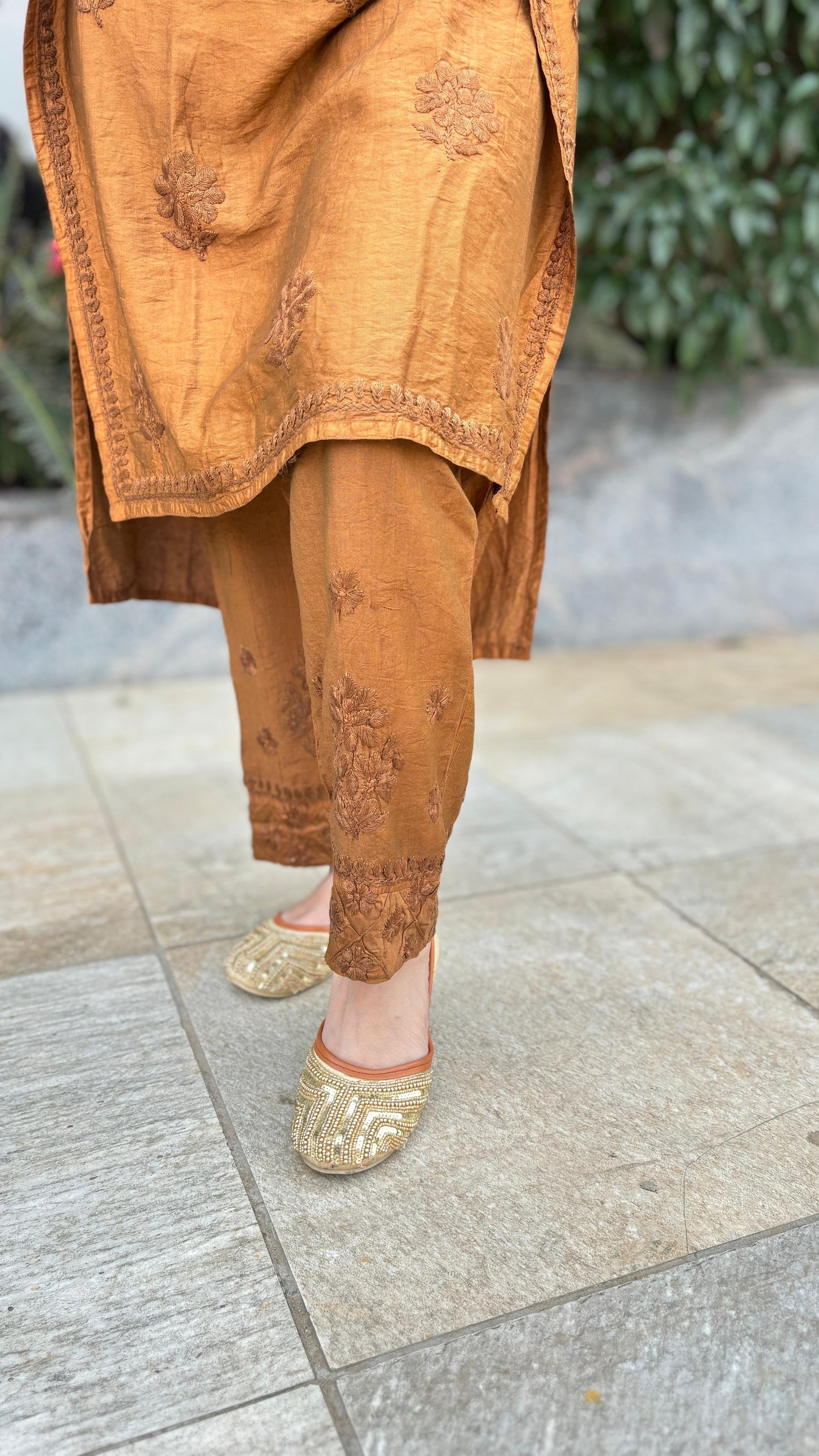 Farhaa soft chanderi cotton dyed kurta plazzo set