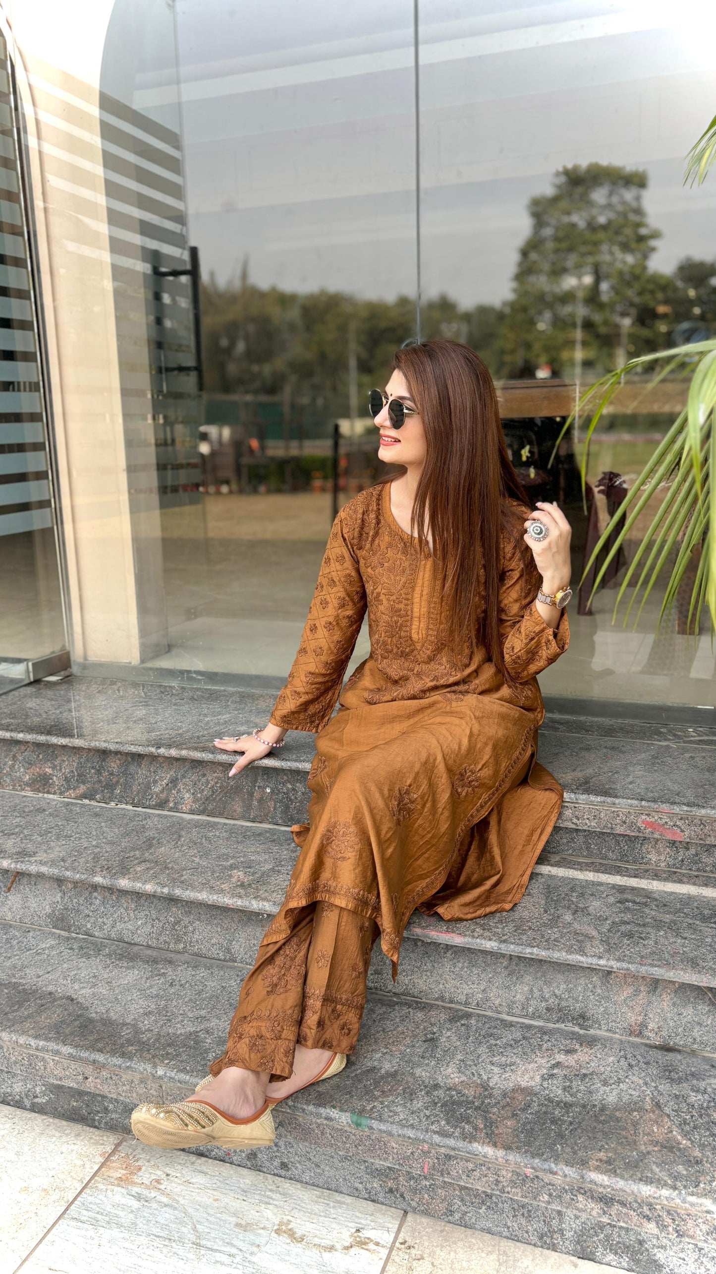 Farhaa soft chanderi cotton dyed kurta plazzo set