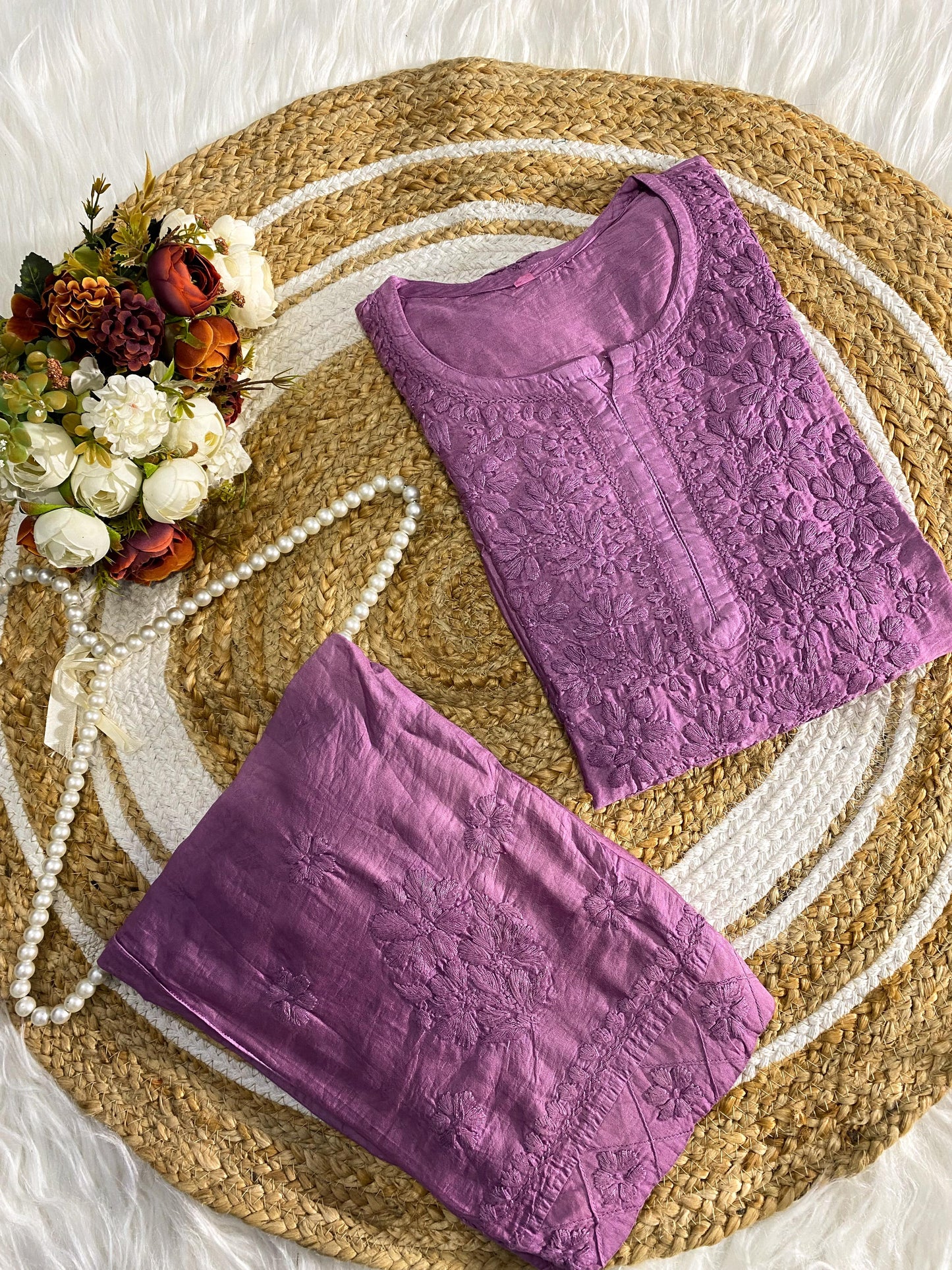 Farhaa soft chanderi cotton dyed kurta plazzo set