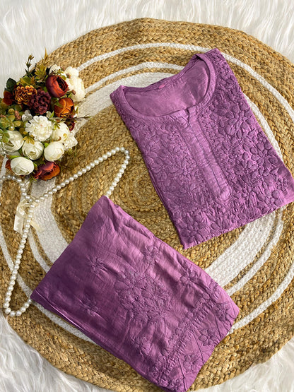 Farhaa soft chanderi cotton dyed kurta plazzo set
