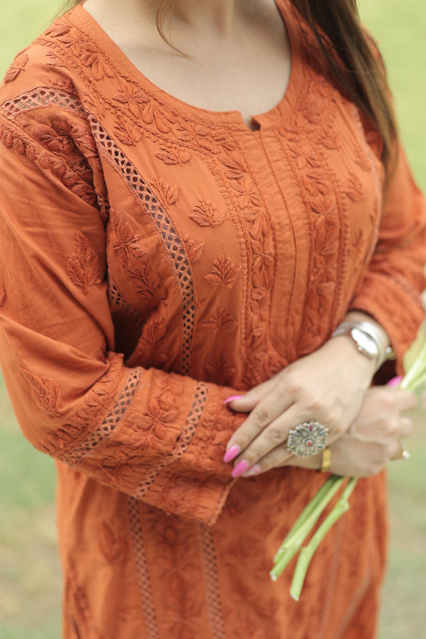 Aayesha mal cotton kurti with embroidery pant set