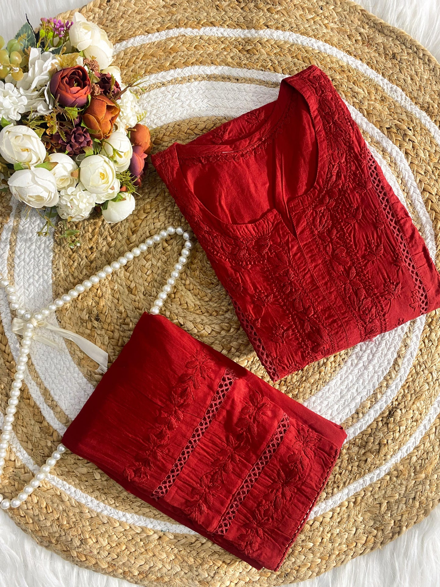 Aayesha mal cotton kurti with embroidery pant set
