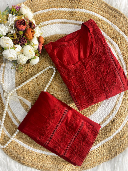 Aayesha mal cotton kurti with embroidery pant set