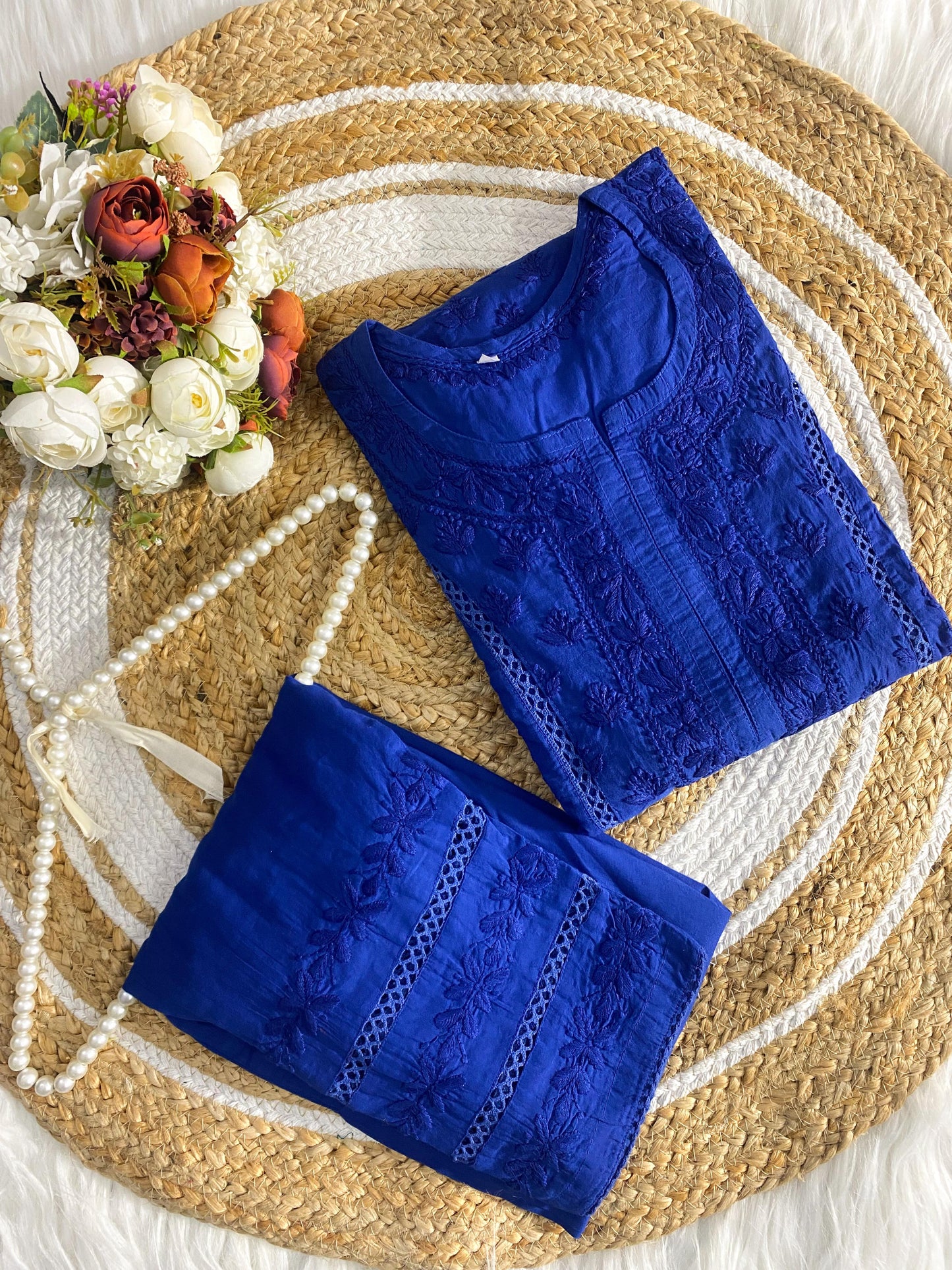 Aayesha mal cotton kurti with embroidery pant set