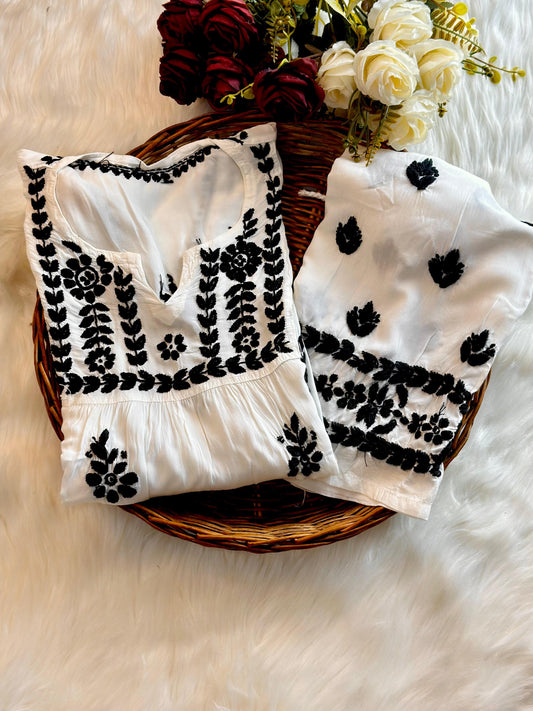 Noor black and white soft modal kurta plazzo set