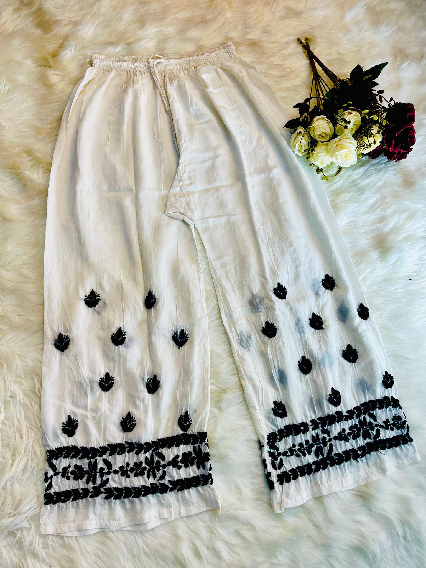 Noor black and white soft modal kurta plazzo set
