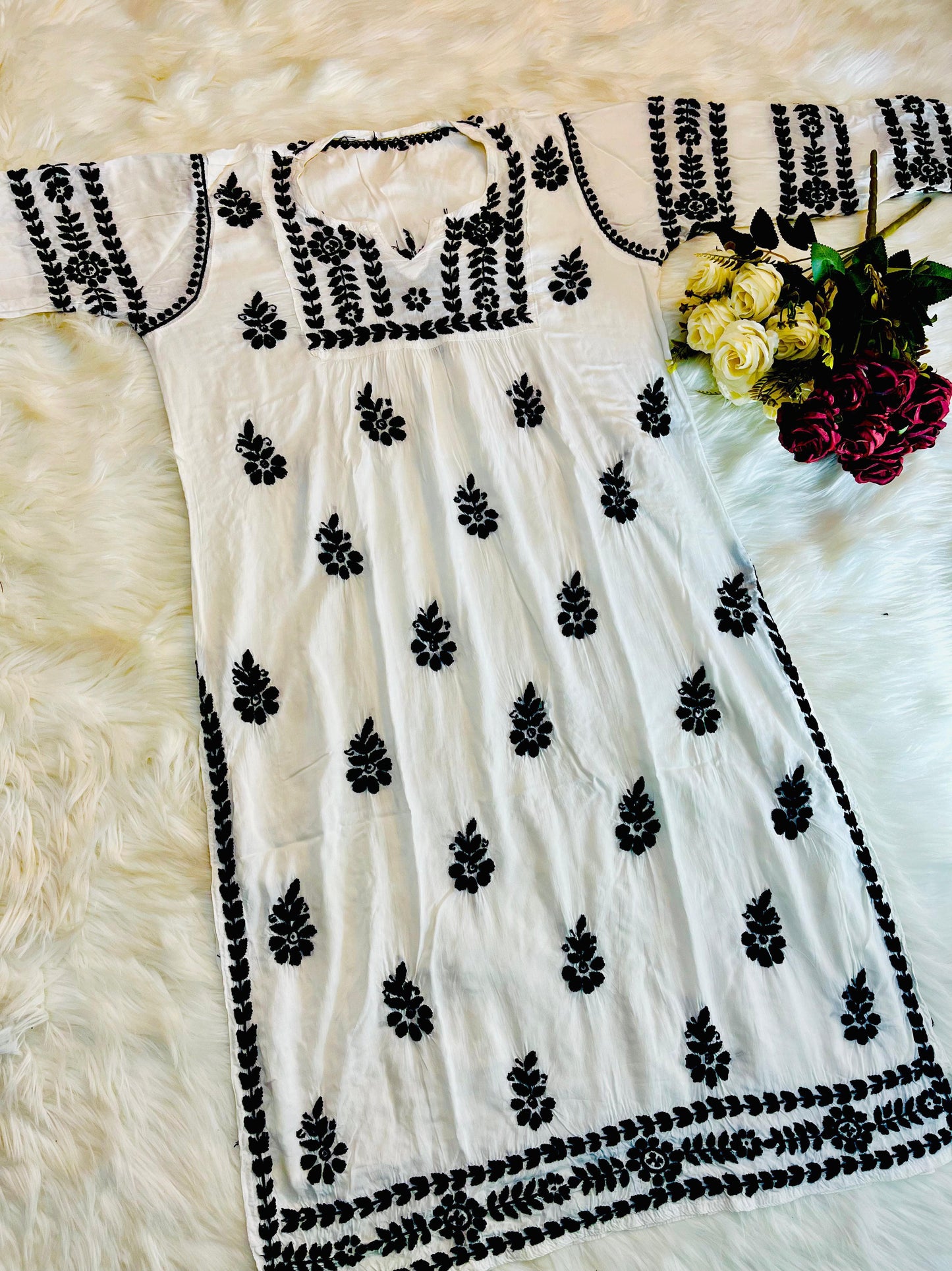 Noor black and white soft modal kurta plazzo set